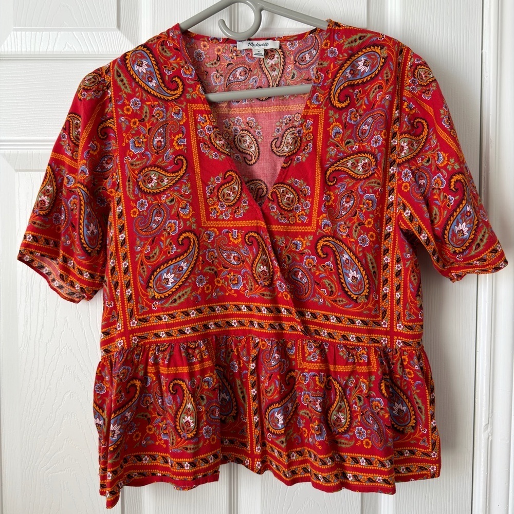 Madewell Bandana Paisley Peplum Wrap Top Size | Madewell Blouse | Medium - Picture 2 of 9